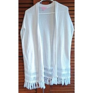 Lilly Pulitzer White Crochet Swimsuit Dress Cover-Up Size L/XL Fringe Boho